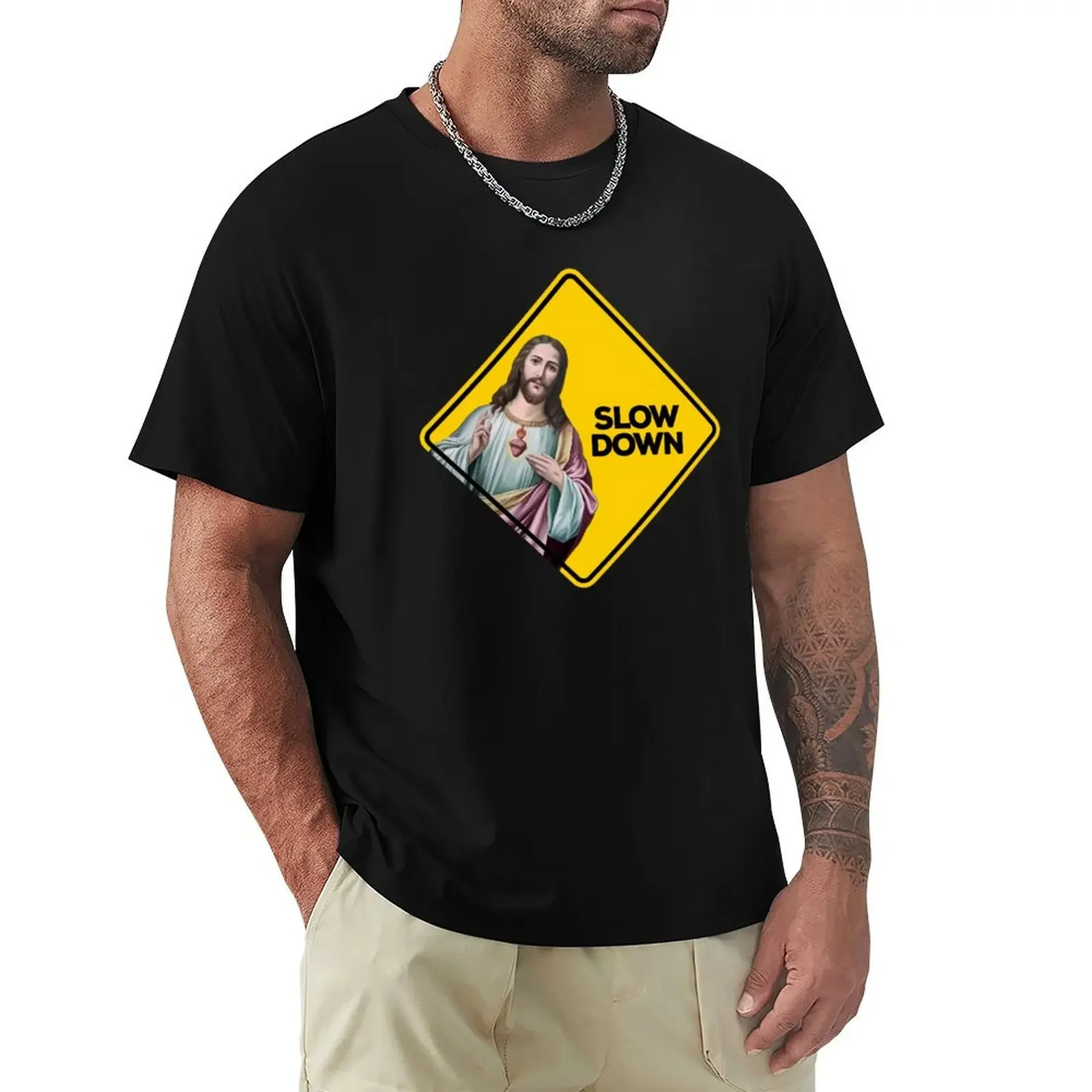 Jesus Slow Down Sign Meme T-Shirt graphic shirts customizeds shirts men