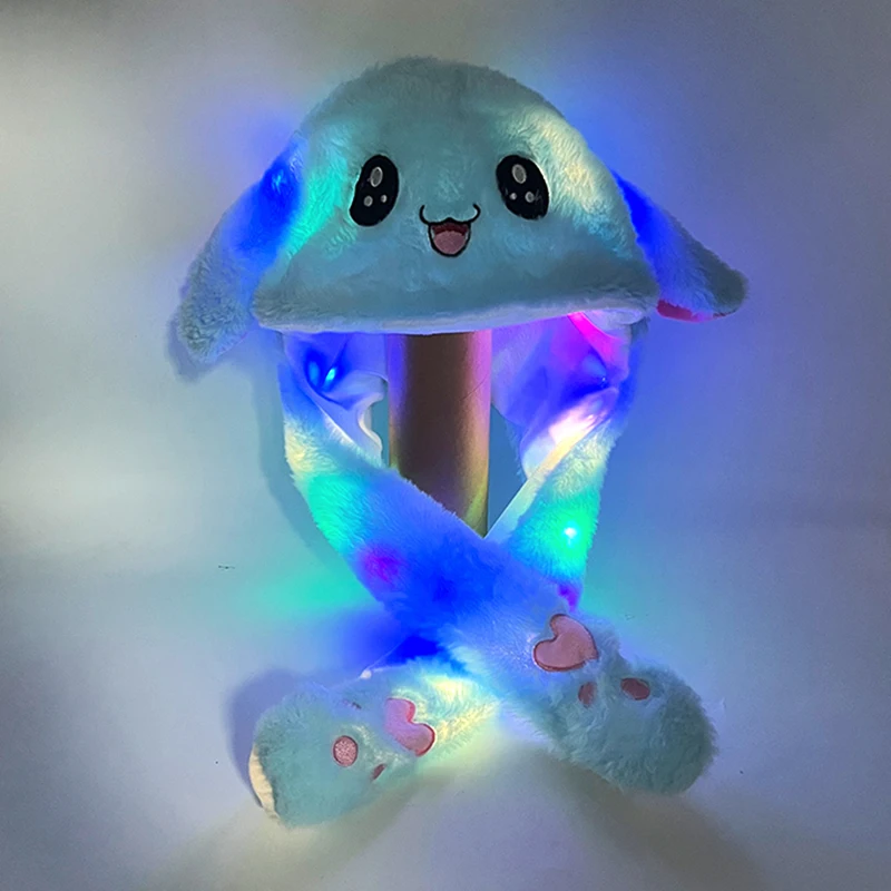 Bonnet Lapin Avec Oreilles Mobiles Et LED - 3 Modes Lumineux - Doux Et Chaud - Déguisement Et Fête - Bleu