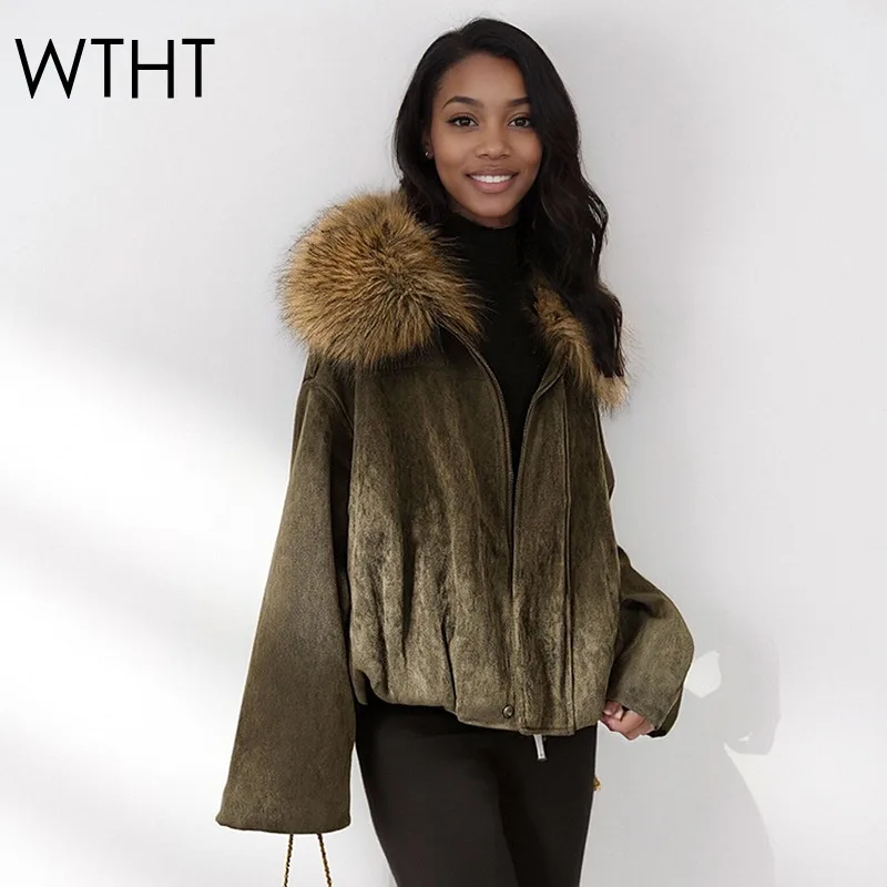 

WTHT модная новая женская стеганая куртка со съемным плюшевым воротником, зимняя мода 2025, теплое пальто с длинными рукавами, женское 1LS2661