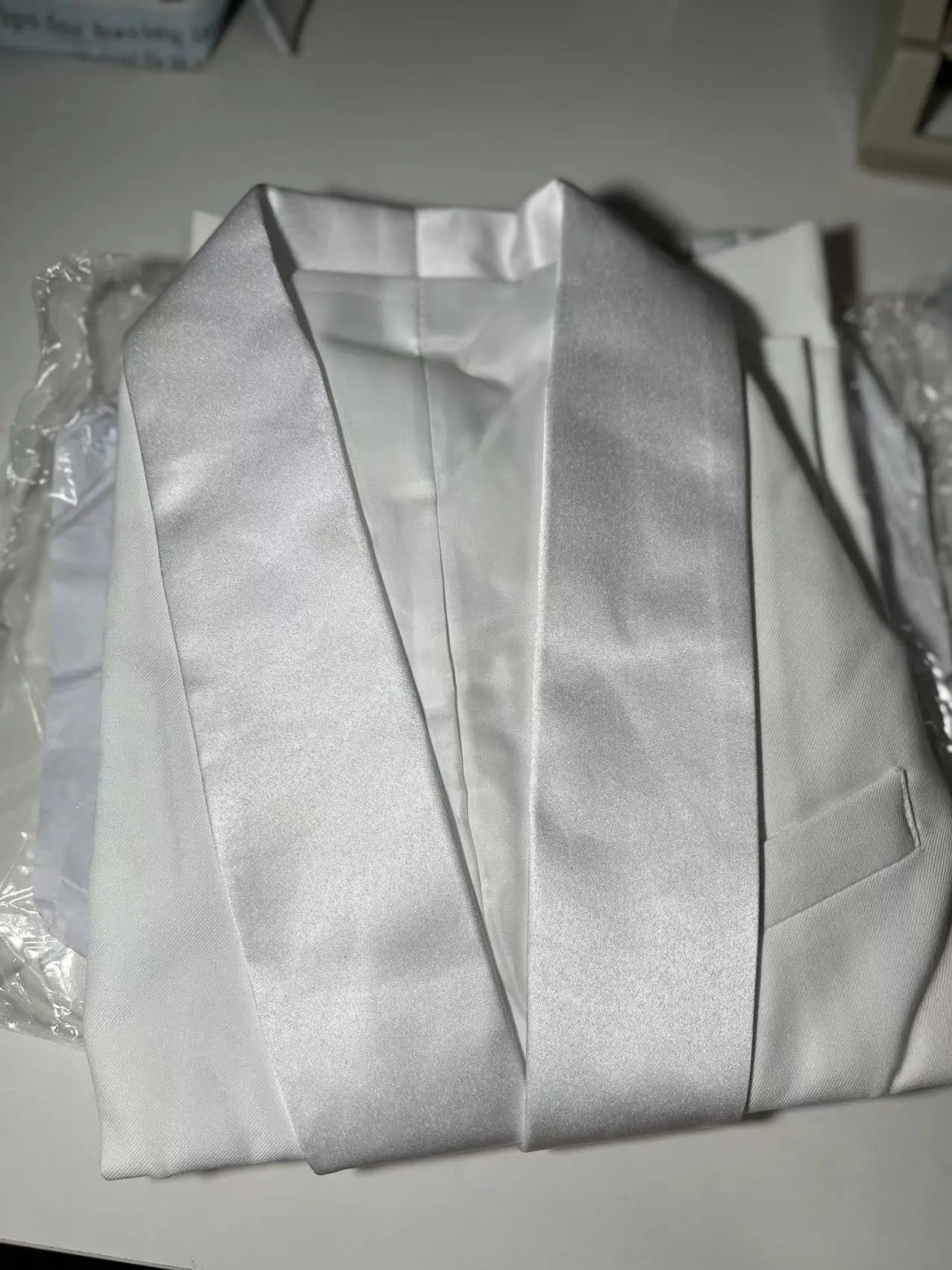 Estoque 7t bonito jaqueta branca crianças ternos de casamento ajuste fino lapela terno para o menino formal wear crianças (jaqueta branca + calças pretas)