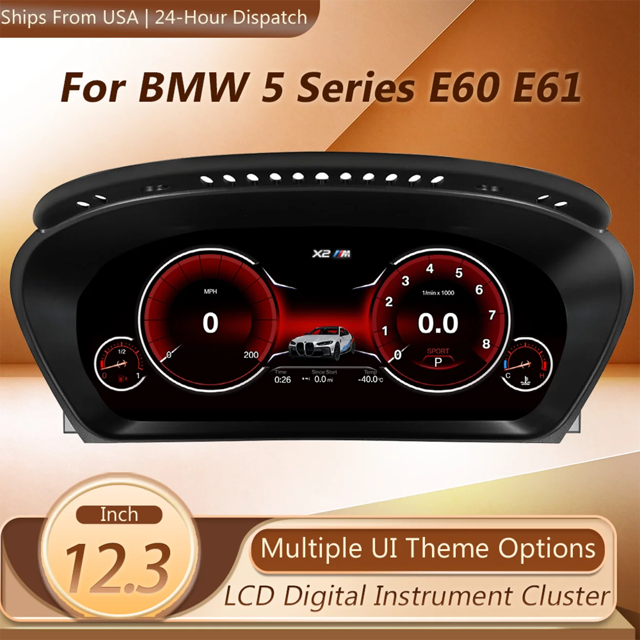 For BMW 5/6 Series E60 E61 E63 E64 2003-2009 12.3'HD 1920*720 Digital Instrument Cluster, Speedometer, Supports HUD  Dashboard, , Non-destructive Installation，Plug and Play
