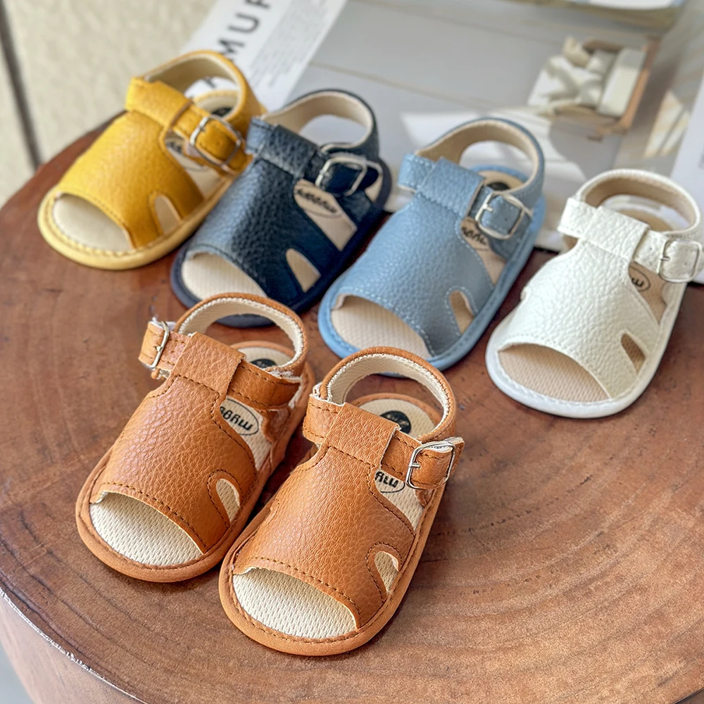 Soft Open Toe Sandals For Baby Boys, Newborn Infant 0-1 Years Old Comfortable Breathable Non Slip Sandals With Hook And Loop Fas