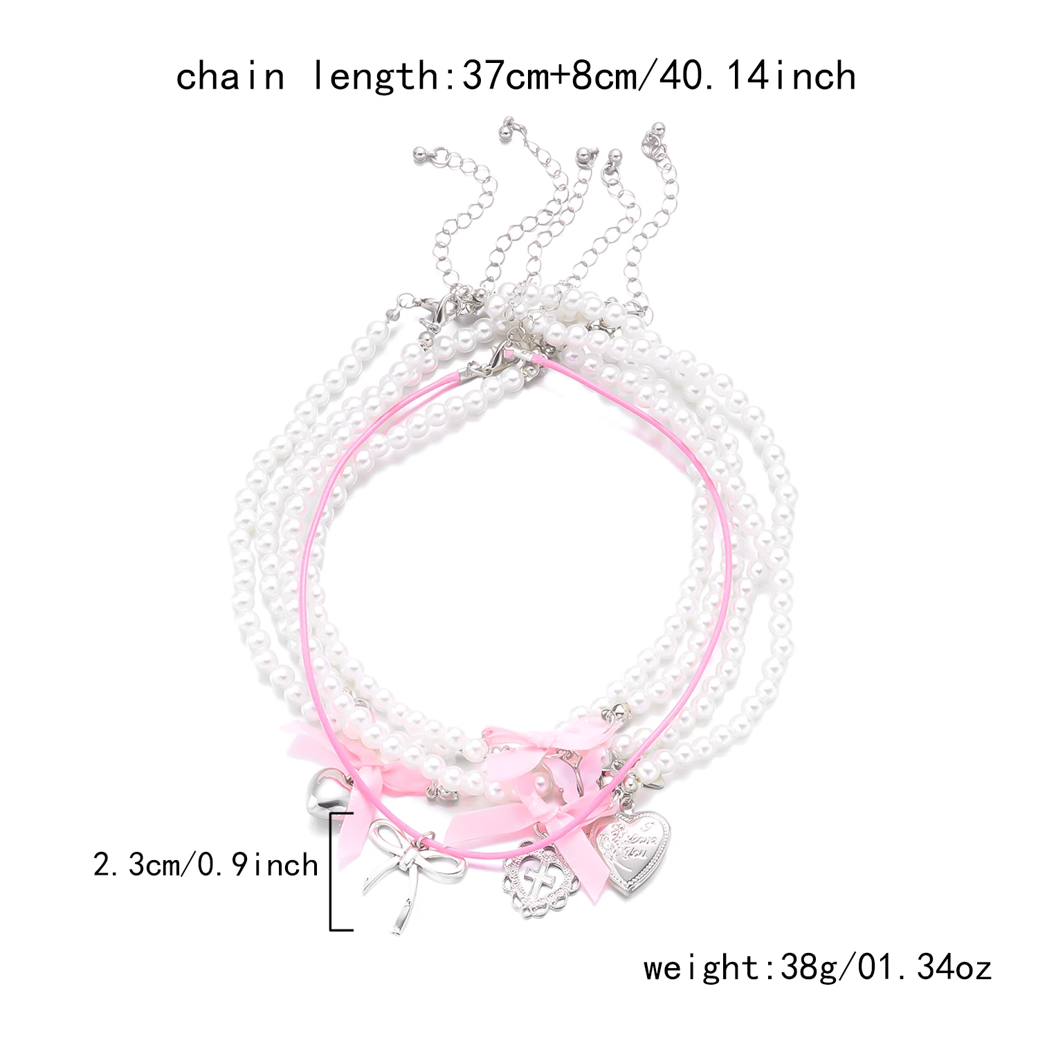 Romantische süße rosa Schleife Liebe Herz Anhänger Halskette Set für Frauen einfache handgemachte mehrschichtige Perlen Halskette Party Schmuck – Detail 6