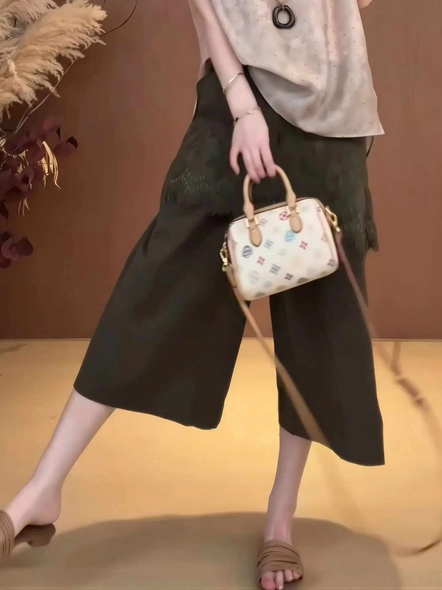 Lace Trim Casual Pants High Waist Straight Leg Summer New Style Three Dimensional Cutting Slimming Seven Inch Women's Trousers