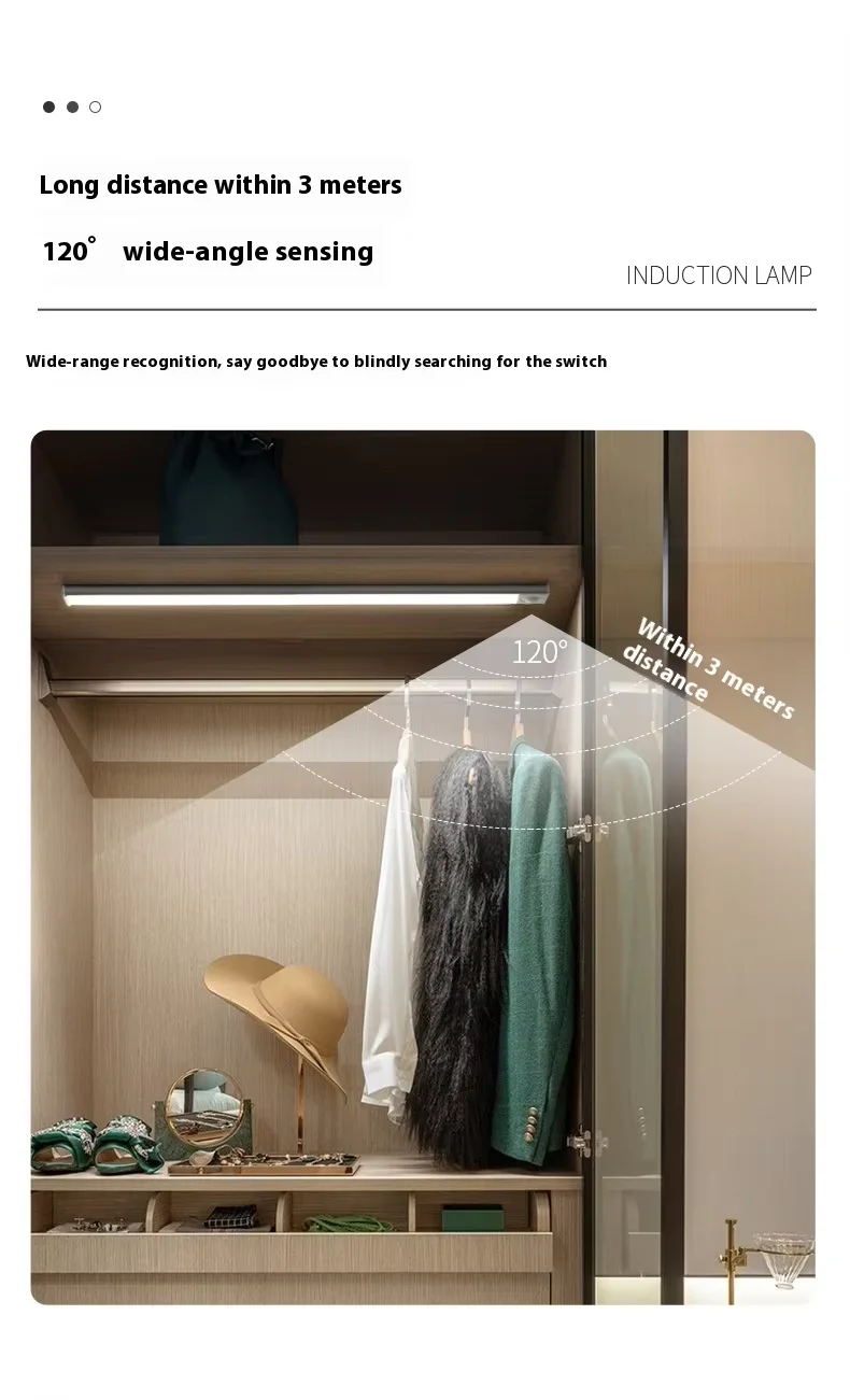 LED Motion Sensor Light Under Counter Lighting Wireless USB Rechargeable Kitchen Night Lights Magnetic 3-Colors Bedroom Lighting