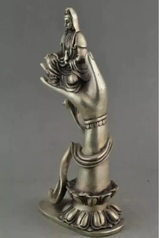 Tibet Buddhist Silver Kwan Yin Buddha Hand Statue