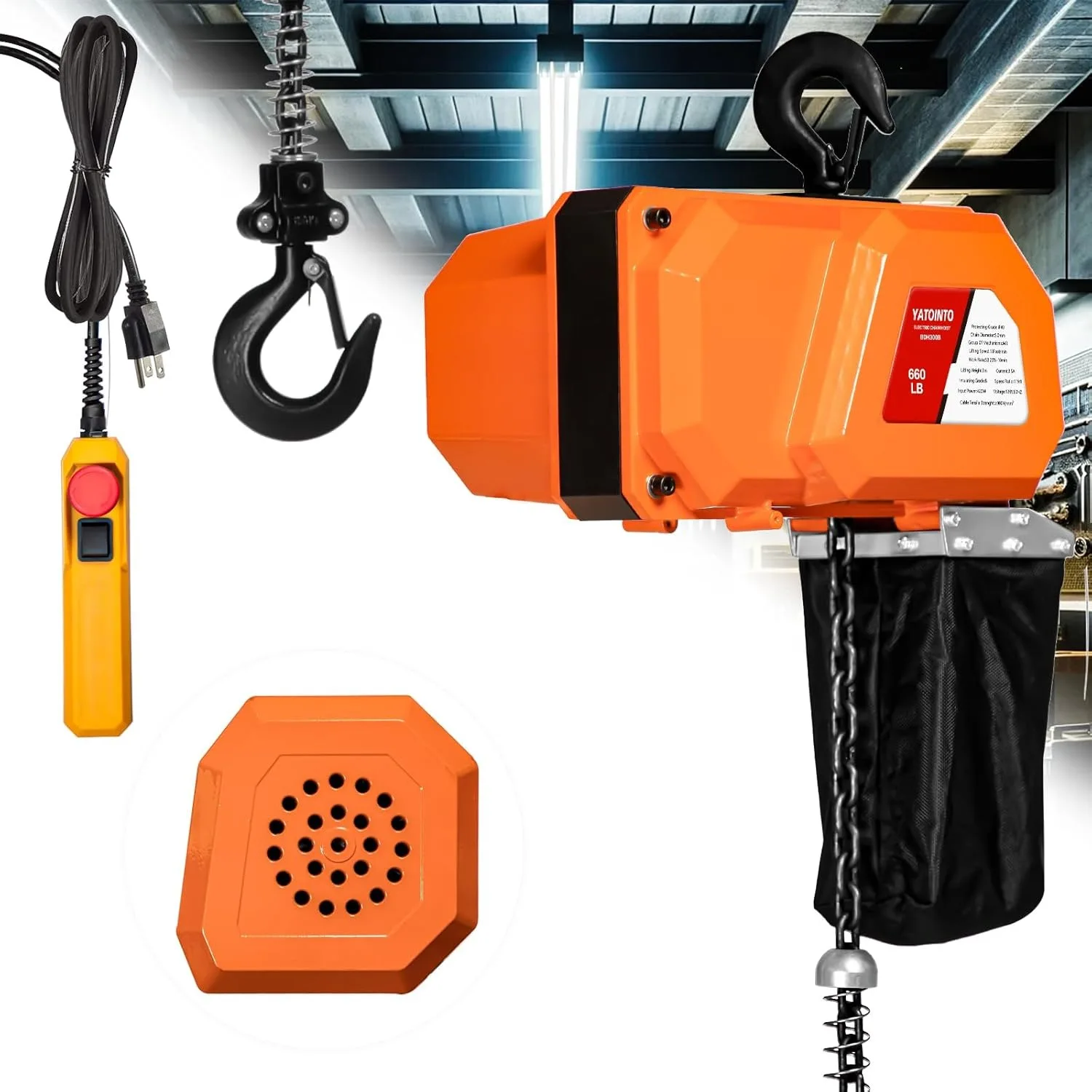 660LBS Electric Chain Hoist, 120V Winch with 5ft Wired Remote Control, Single Phase Overhead Crane Garage Ceiling Pulley Winch