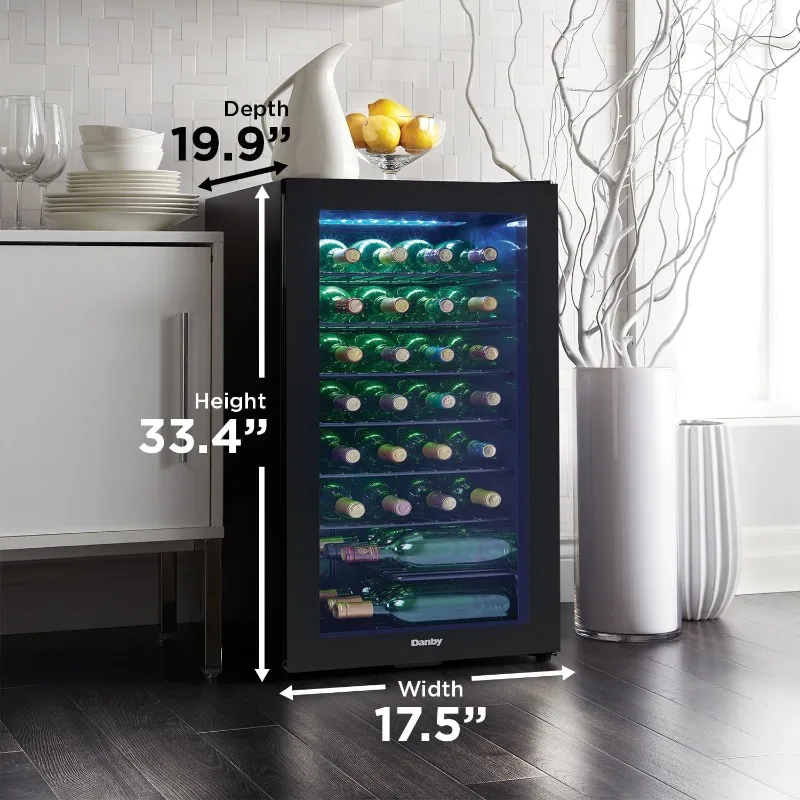 3.3 Cu.Ft.Free Standing Wine Cooler, Holds 36 Bottles, Single Zone Drinks Fridge with Glass Door for Kitchen, Home Bar