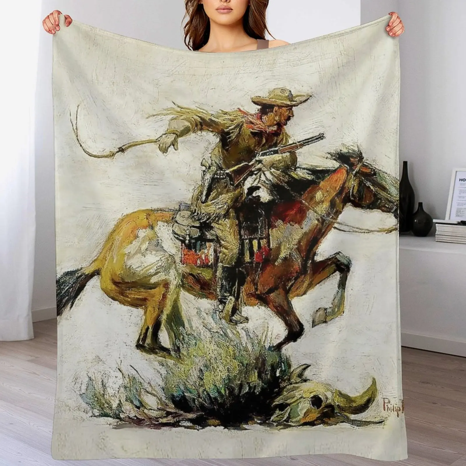 a??Winchester Horse and Ridera?? by Philip R Goodwin Throw Blanket Cozy Throw Blanket Birthday Gift for Him Her