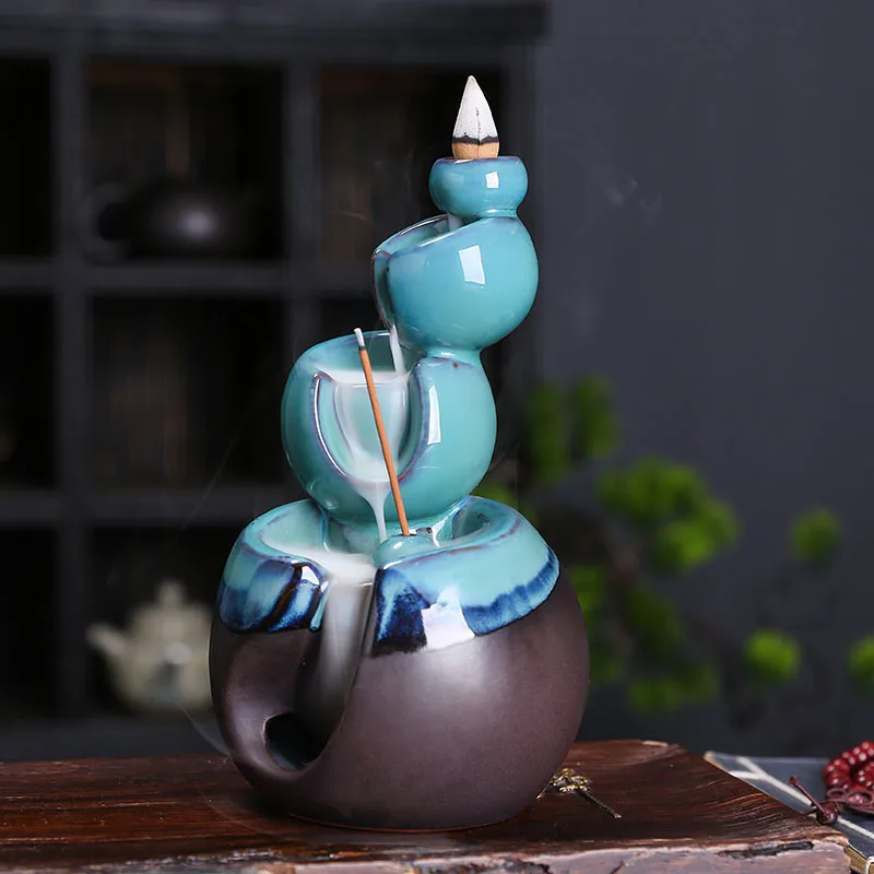 Ceramic Backflow Burner Home Decor Incense Holder Creative Kiln Change Blue Left and Right Fortune Universe Planet Backf