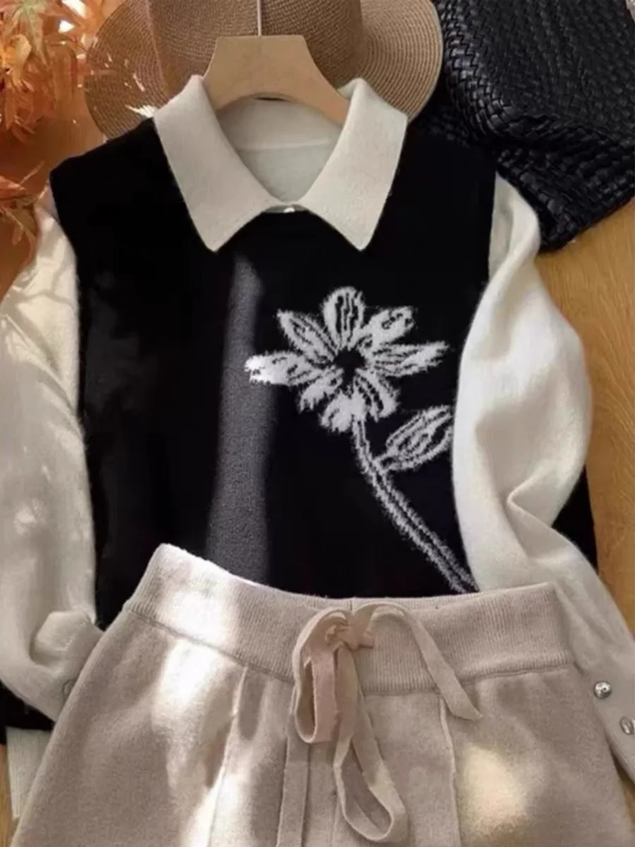 

Women's round Ne Knitted Svel Vest Autumn Faion Retro Embroidery Versatile Layering Top Comfortable Fit Commute Sle