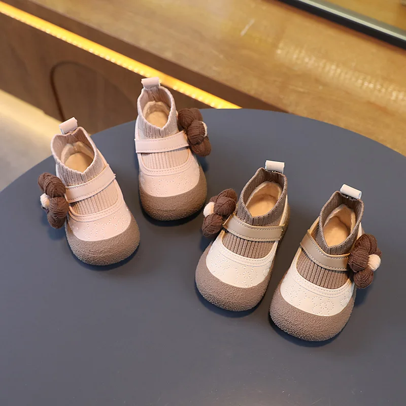 Botas-Botte de neige en cuir brodée coordonnante pour bébé fille, chaussure de princesse rétro, chaussure de marche pour bébé, chaud, automne, hiver, nouveau, 2023