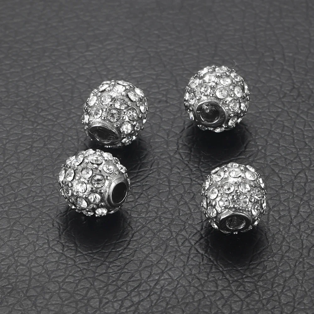 Stainless Steel Spacer 2mm Small Hole Metal Bead With Zircon Stone Charm Slider DIY Beaded Bracelet Making Jewelry Findings