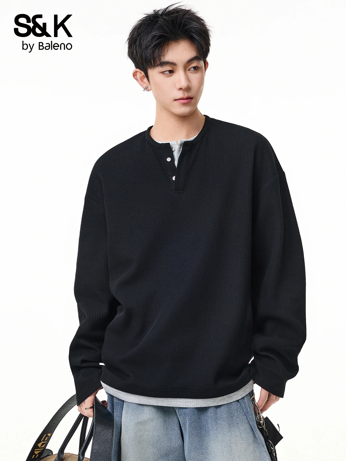 Loose Fit Long Sleeve Men's T-Shirt Henry Collar Base Shirt American Style Casual Fashion Autumn Wear by Baleno/Banli Lu