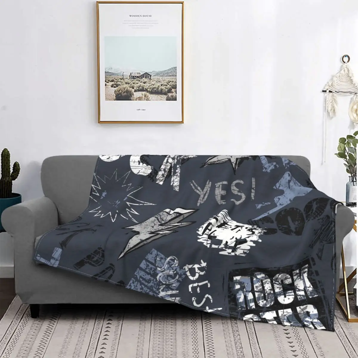 Graffiti Words Scuffed And Sprays Grunge Texture Blanket Graffiti Art Pattern Fleece Throw Blankets For home Plush Thin Quilt