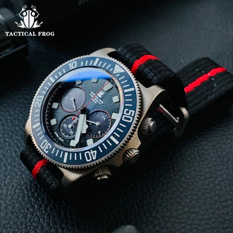 Tactical Frog FXD Titanium 200m Diving Watch For Men Chronograph VS75B Solar-powered Quartz Movement Watch BGW9 Super Luminous