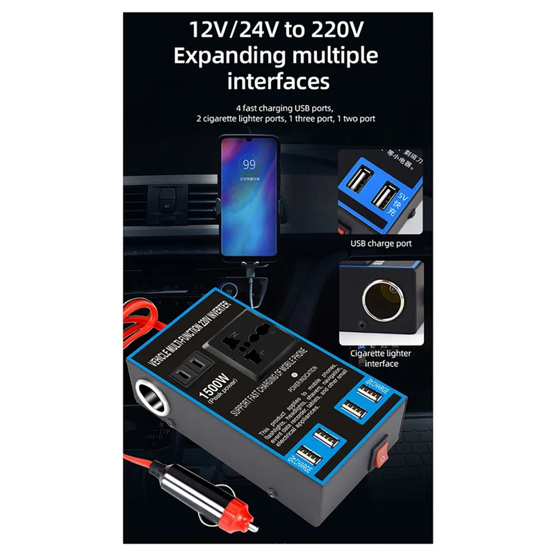 

Автомобильный инвертор постоянного тока 12 В 24 В в переменный ток 110 В 220 В Быстрая зарядка Гнездо прикуривателя USB Зарядные устройства Адаптер переменного тока