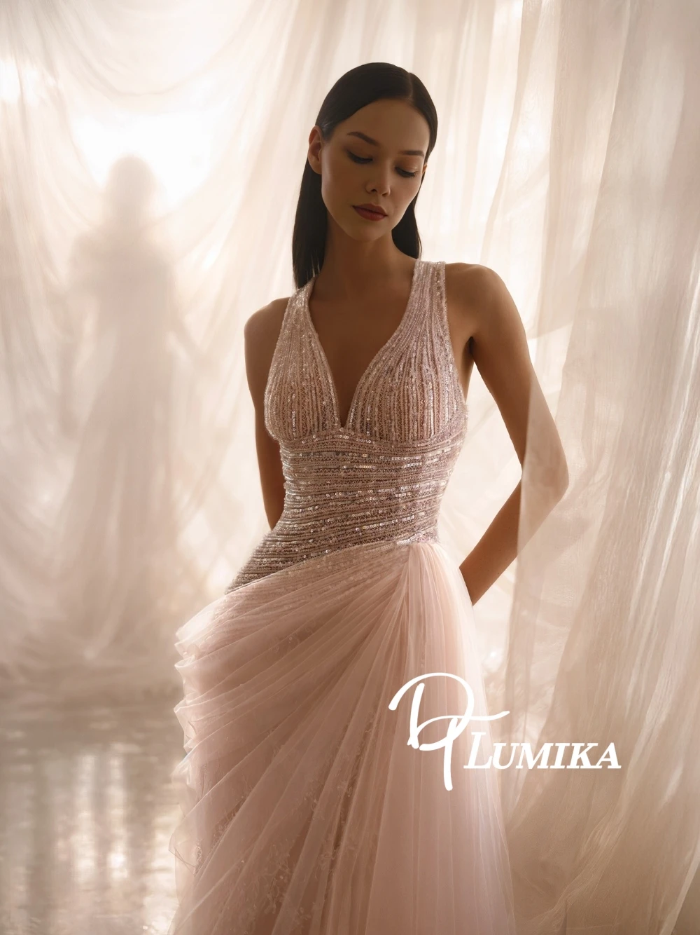 

Sparkling Tulle Lace Customized Evening Dress Sexy V Neck Open Back Prom Gown 3D Flowers Fairy Celebrity Birthday Party Wear