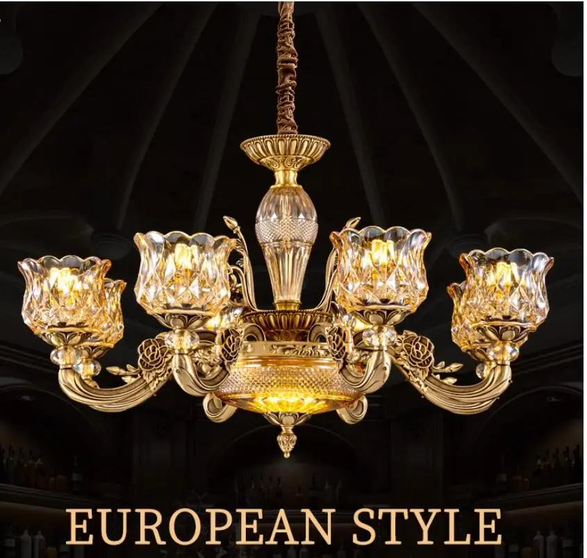 

French Copper Chandelier Luxury Art Candle Crystal Pendant Lamp Crystal Deco Droplight Hotel Dinning Room Home Lighting Fixture