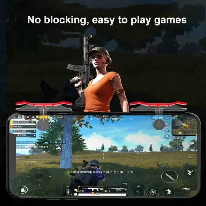 2Pcs E9 Mobile Phone Game Trigger For PUBG 4 Finger  Aim Shooting L1 R1 Metal ABS Key Button for IPhone Android Gamepad Joystick