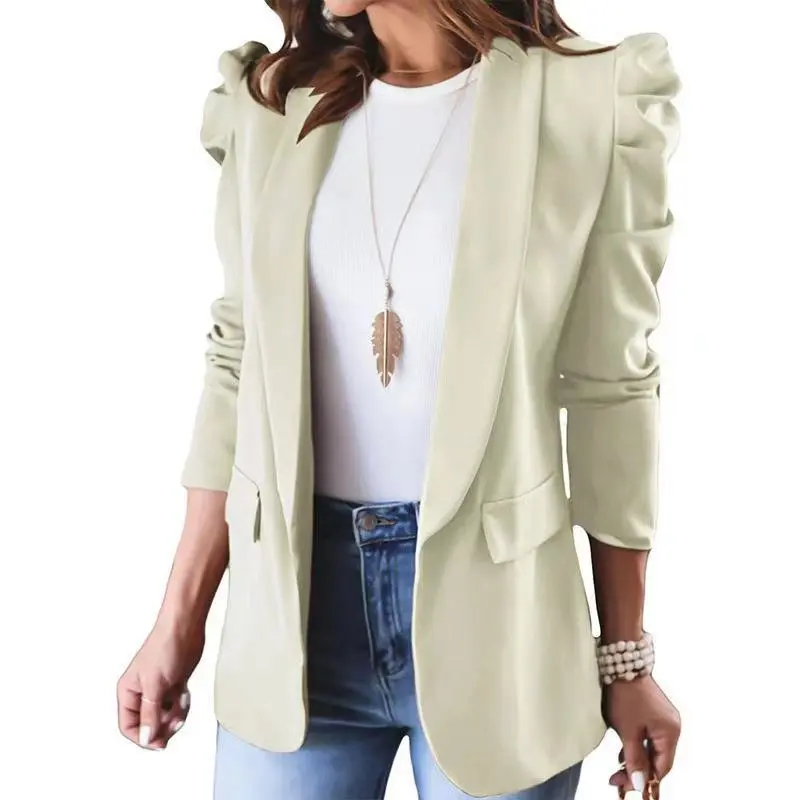 New Spring and autumn new pure color long sleeve lapel suit small jacket women\'s wear