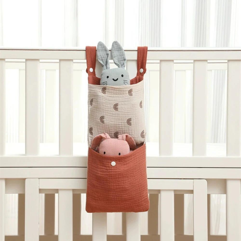 아기 어린이 침대 모슬린 면화 보관 가방 기저귀 보관 침대 옆 보관 가방 다기능 유모차 교수형 가방
