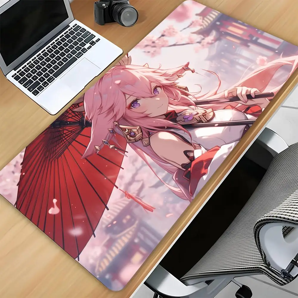 Genshin Impact Guuji Yae Mouse Pad Comic Xxl Mouse Pad 80x40 cm Kawaii Desk Mat Pc Gamer Computer Offices Mousepad Keyboard