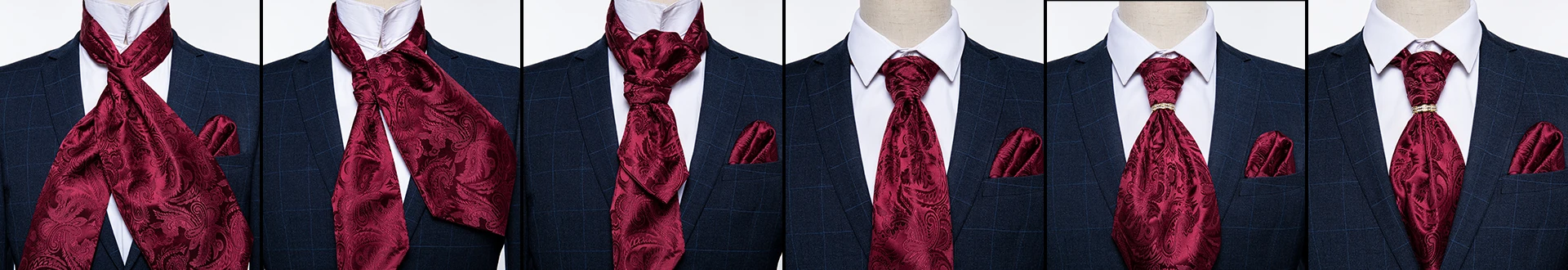 Luxury Men Green Blue Paisley Ascot Tie Set Solid Necktie Ring Wedding Party Cravat Purple Ties Pocket Sqaure Cufflink Free Ship