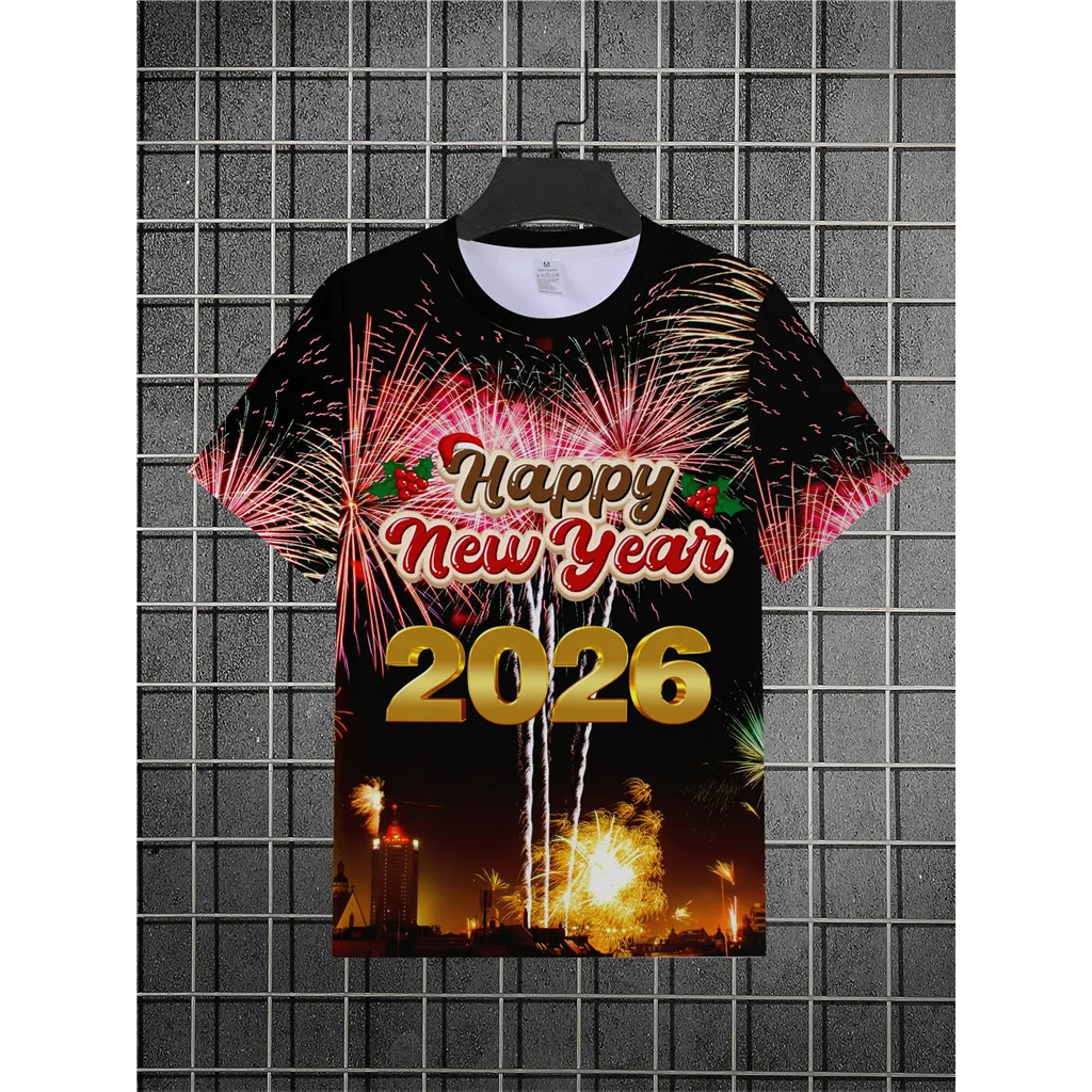 New YearFireworks Print T-Shirt