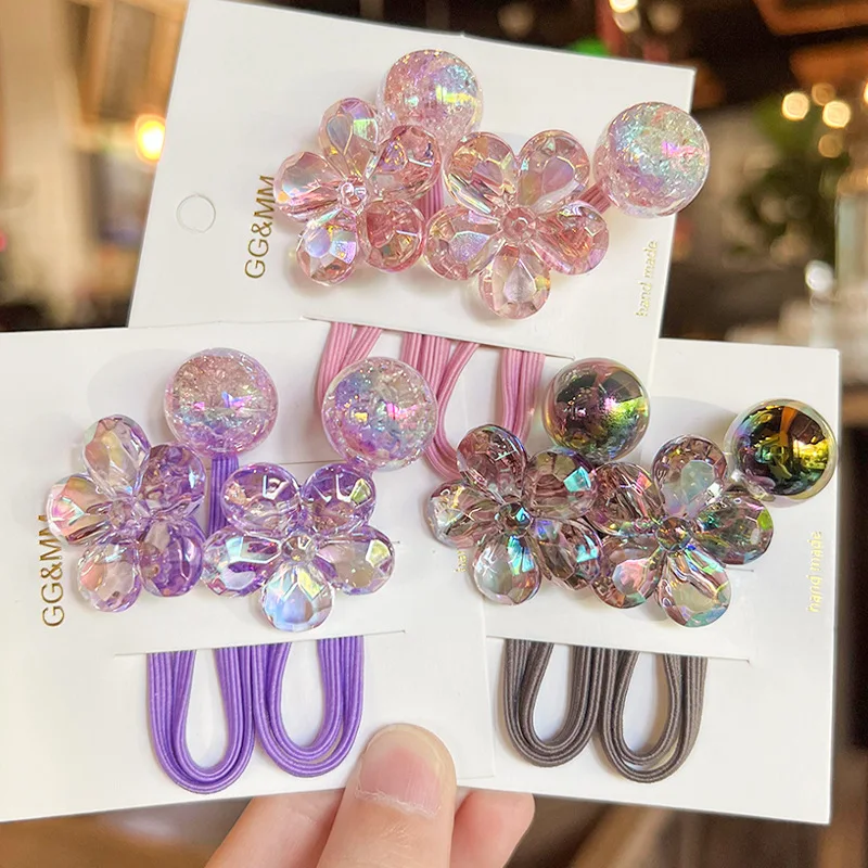 2 Pcs/Set Cute Hair Ties For Kids Girls Head Rope Flower Hair Rubber Bands Ponytail Elastic Hair Band Baby Hair Accessories