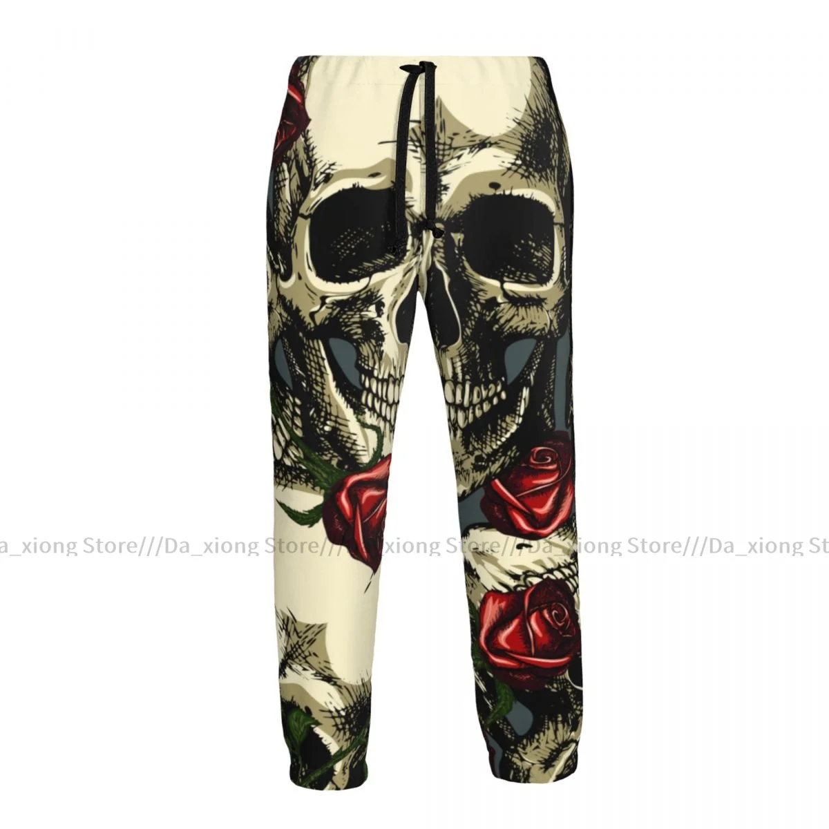 Men Sports Pants Male Casual Loose Trousers Red Roses Vintage Skulls Sportpants