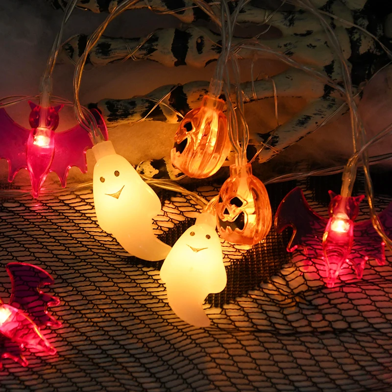 1.5m Halloween LED String Lights Glowing Pumpkin Ghost Spider Web Skull Light Outdoor Hanging Garland Halloween Party Decoration