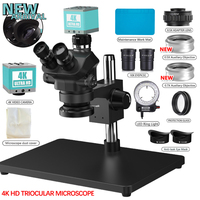 Zoom Trinocular Stereo Microscope Set + 2K 4K 48MP 55MP HDMI USB Video Camera + 1X 0.7X 0.5X Auxiliary Objective Lens 3.5X 7-50X