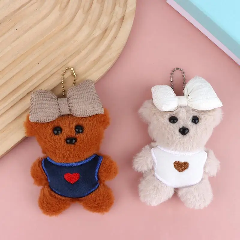 Niedlicher Schleifenbär Plüsch-Schlüsselanhänger Cartoon Stofftier Schlüsselring Anhänger Taschenanhänger Paar Rucksack Hängedekoration Liebliche Geschenke – Detail 4