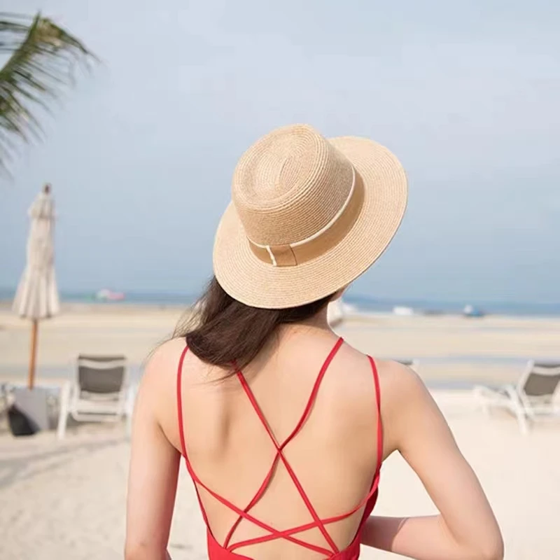 New Designer Natural Panama Soft Shaped Straw Hat Summer Women/Men Wide Brim Beach Sun Cap UV Protection Fedora Birthday Gift