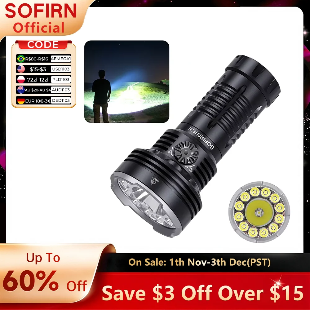 Sofirn IF30 LUMINUS SFT40 LED Flashlight Powerful 12000lm 32650 Battery Lanterna USB C Rechargeable Torch Outdoor Camping Light