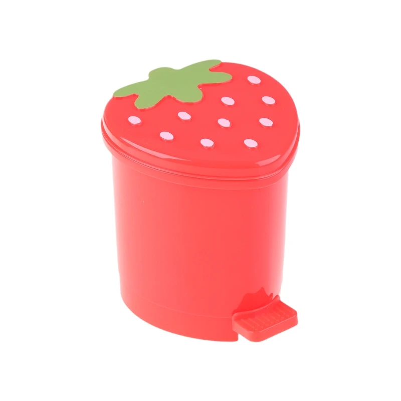 Mini Strawberry Trash Can with Lid Cartoon Cute Tabletop Organzier Holder