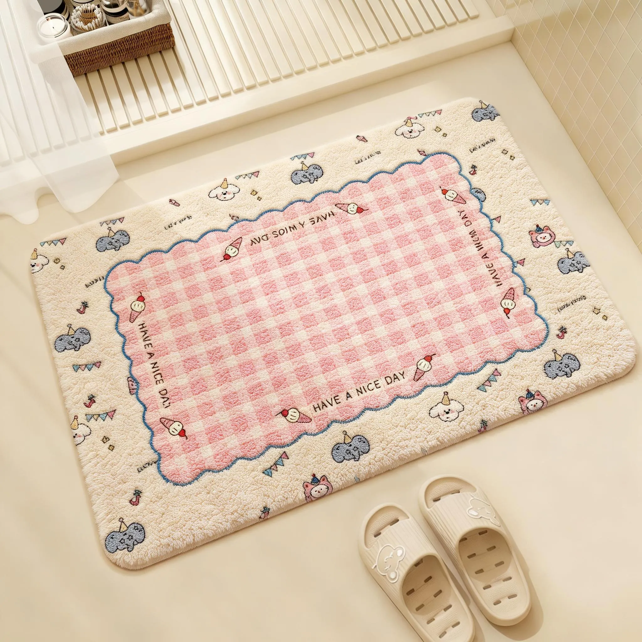 Imitation cashmere cartoon absorbent floor  mat
