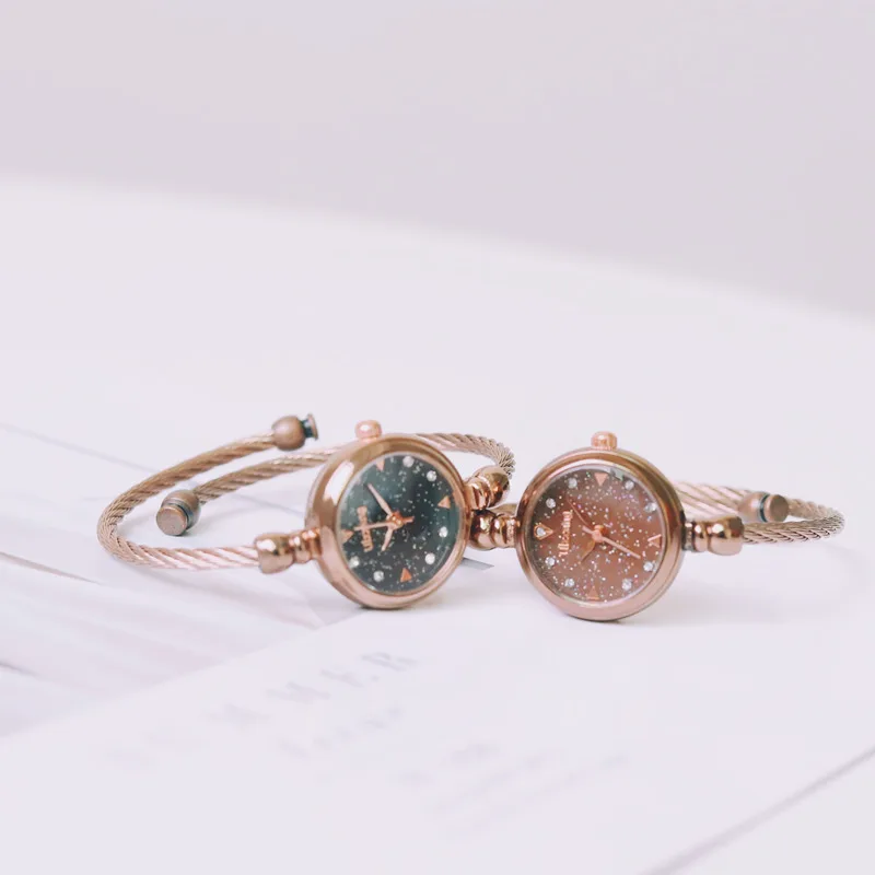 The Round Minimalist Women Ultra Thin Bracelet Watches Alloy Band Niche Starry Sky Design Quartz Watch Relogio Feminina