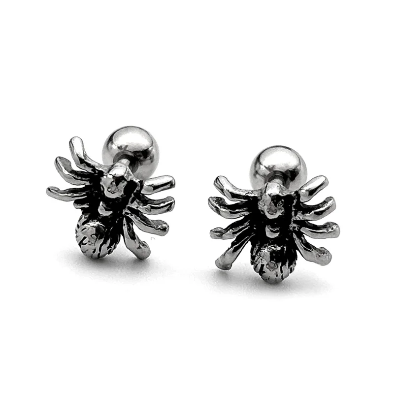 

1PC Gothic Punk Spider Stud Earrings For Women Men Stainless Steel Silver Color Earrings Body Piercing Charms Jewelry Gift