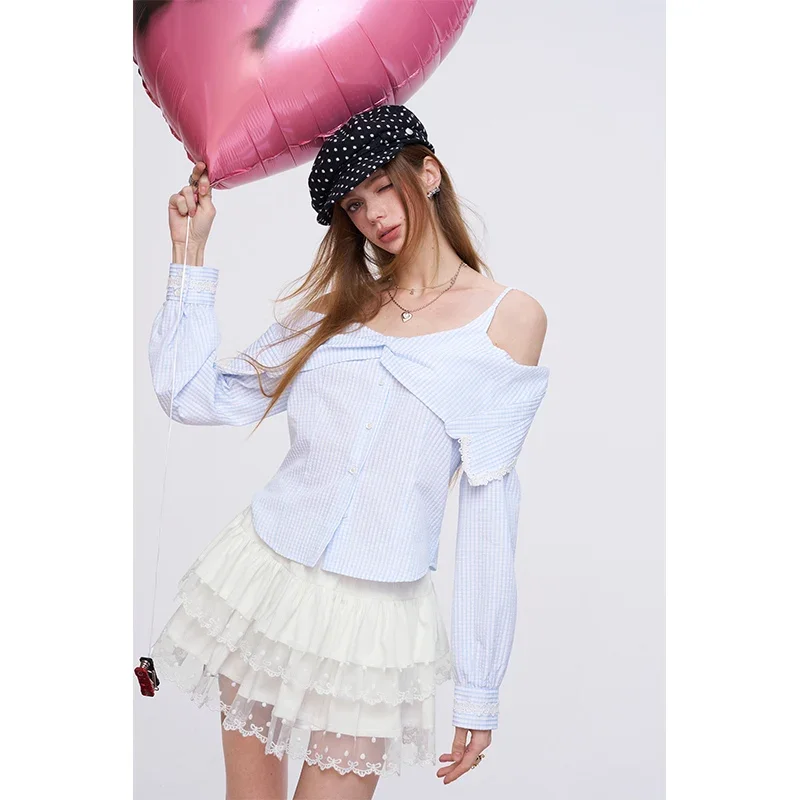 ELFSACK Cute Tiered Ruffle Mini Skirt with Lace & Dot Tulle Trim, Kawaii White Short Dress for Women, Sweet Elegant Outfit