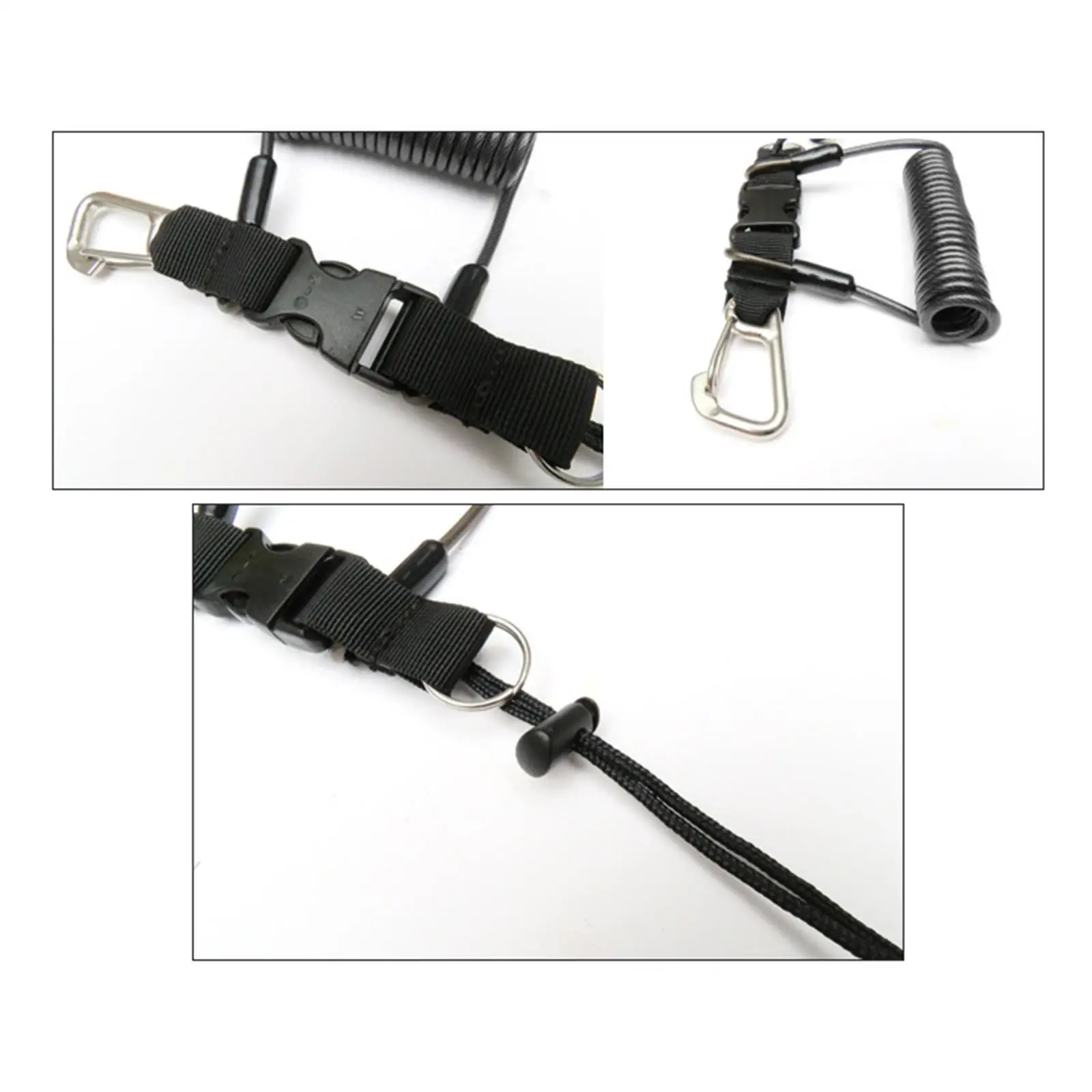 Scuba Safety Diving Lanyard Coil Rope with Quick Release Buckle Black