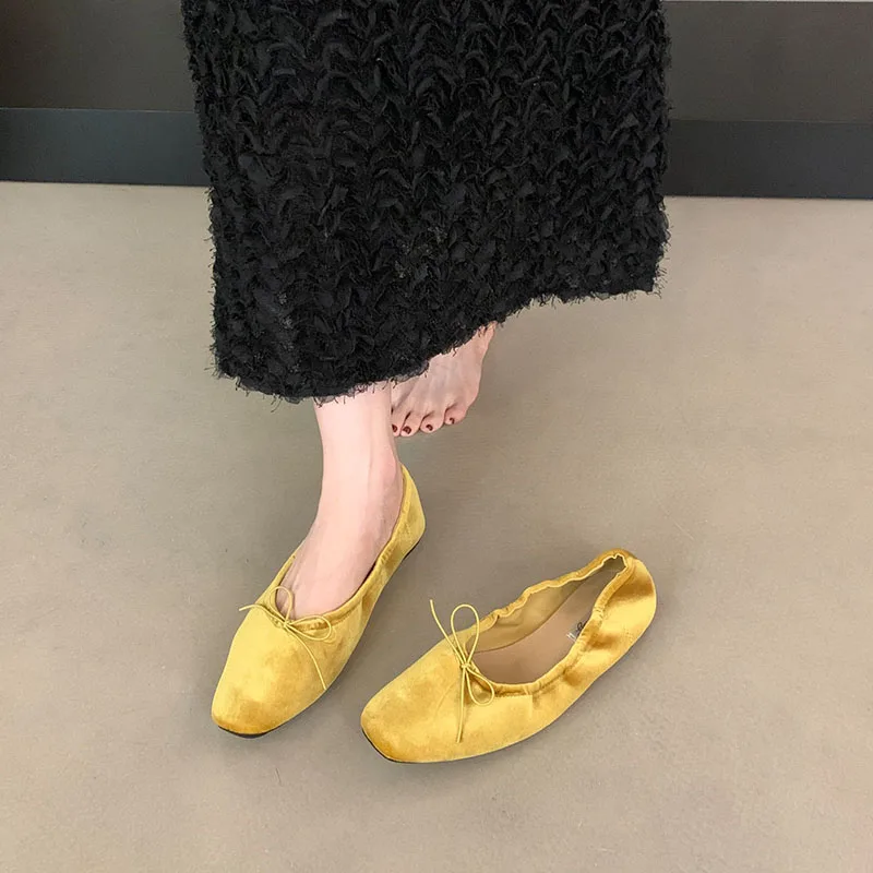 Damen-Schmetterlingsknoten-Ballerinas, flache, lässige, modische Seiden-Ballerinas für Frauen, Tanzschuhe, Frühling/Herbst, neu – Detail 6
