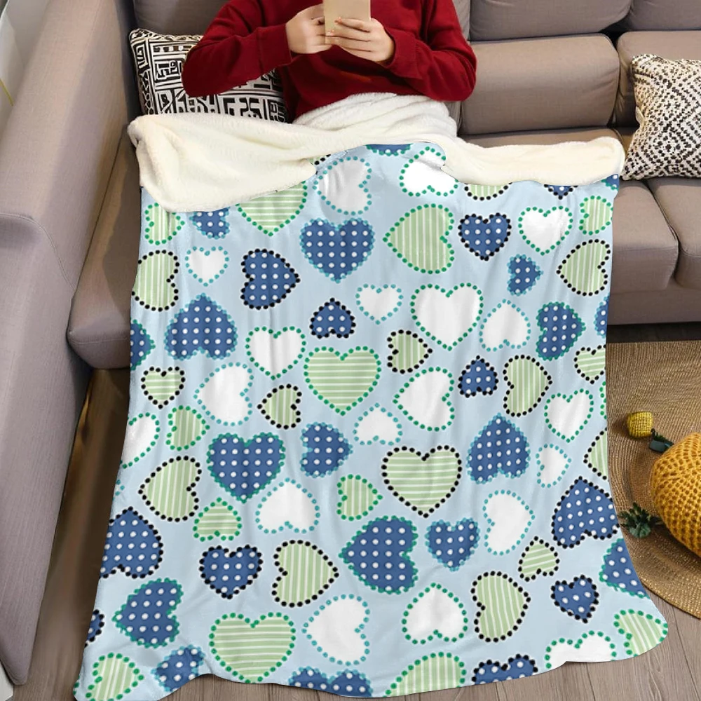 Light Blue Hearts Doodle Warm Flannel Fleece Blanket Thick Soft Cozy Throw Blanket for Winter Bed Couch Plush Bedspread