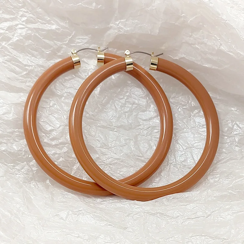 

Statement European and American Exaggerated Large Circular Earrings with Edging,colored Metal Inlay Resin Acrylic Circular Hoops