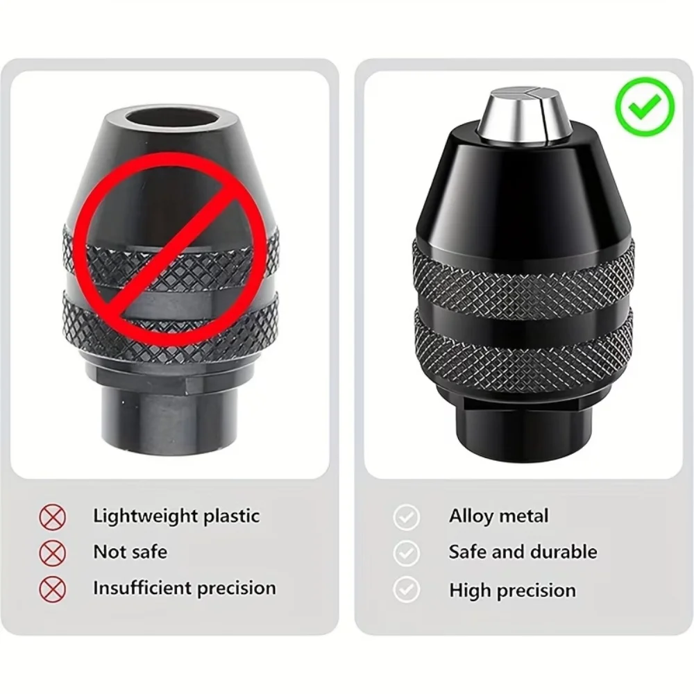 2-Piece Set of Three-Jaw Drill Chucks for Rotary Tools and Electric Grinders, Metal Construction Suitable for Multi-Purpose Tool Accessories for Wood, Metal, Plastic, and Composite Materials, Durable  image 3