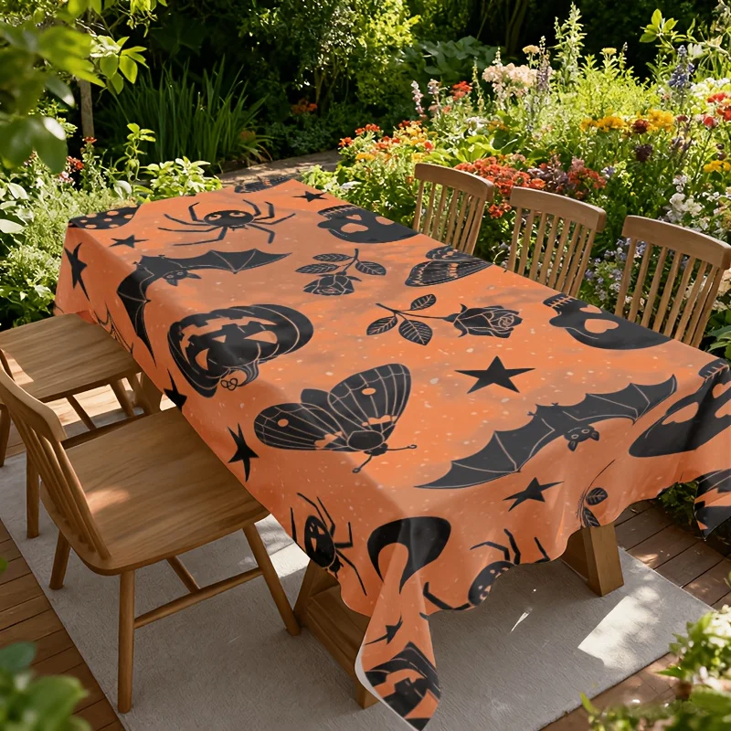 One Halloween-themed tablecloth: Skull, Pumpkin, Spider, Bat, rectangular tablecloth.zyc