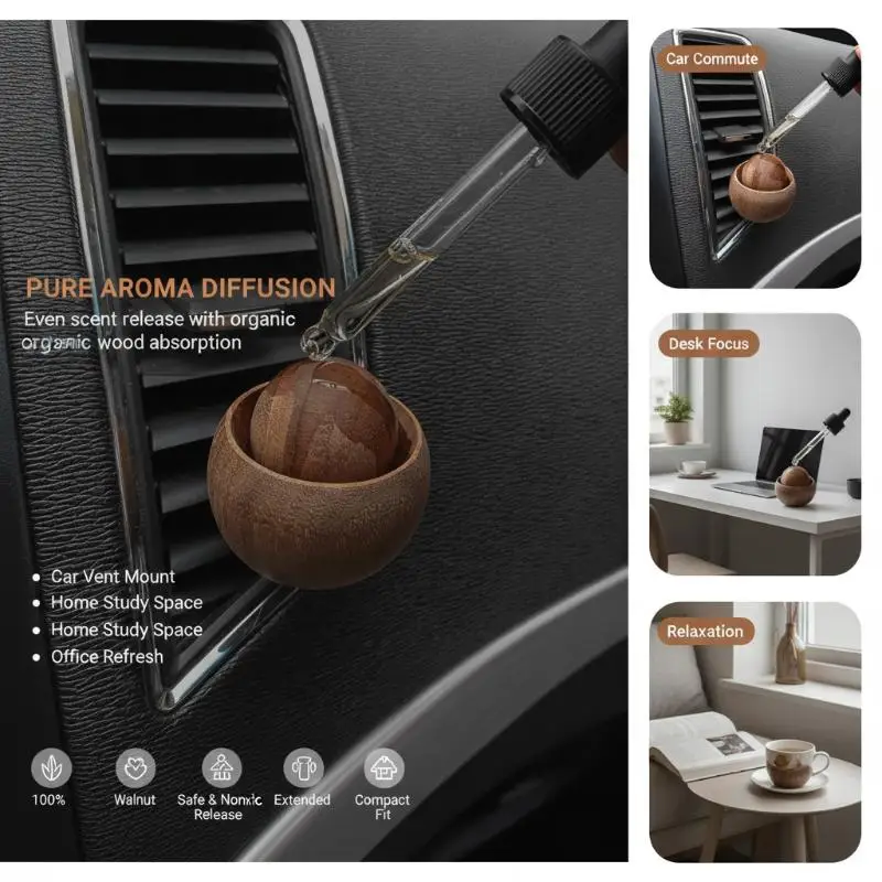 Wooden Car Air Vent Diffuser With Refillable Natural Wood Design And Long Lasting Scent For Daily Commute Car Interior Use