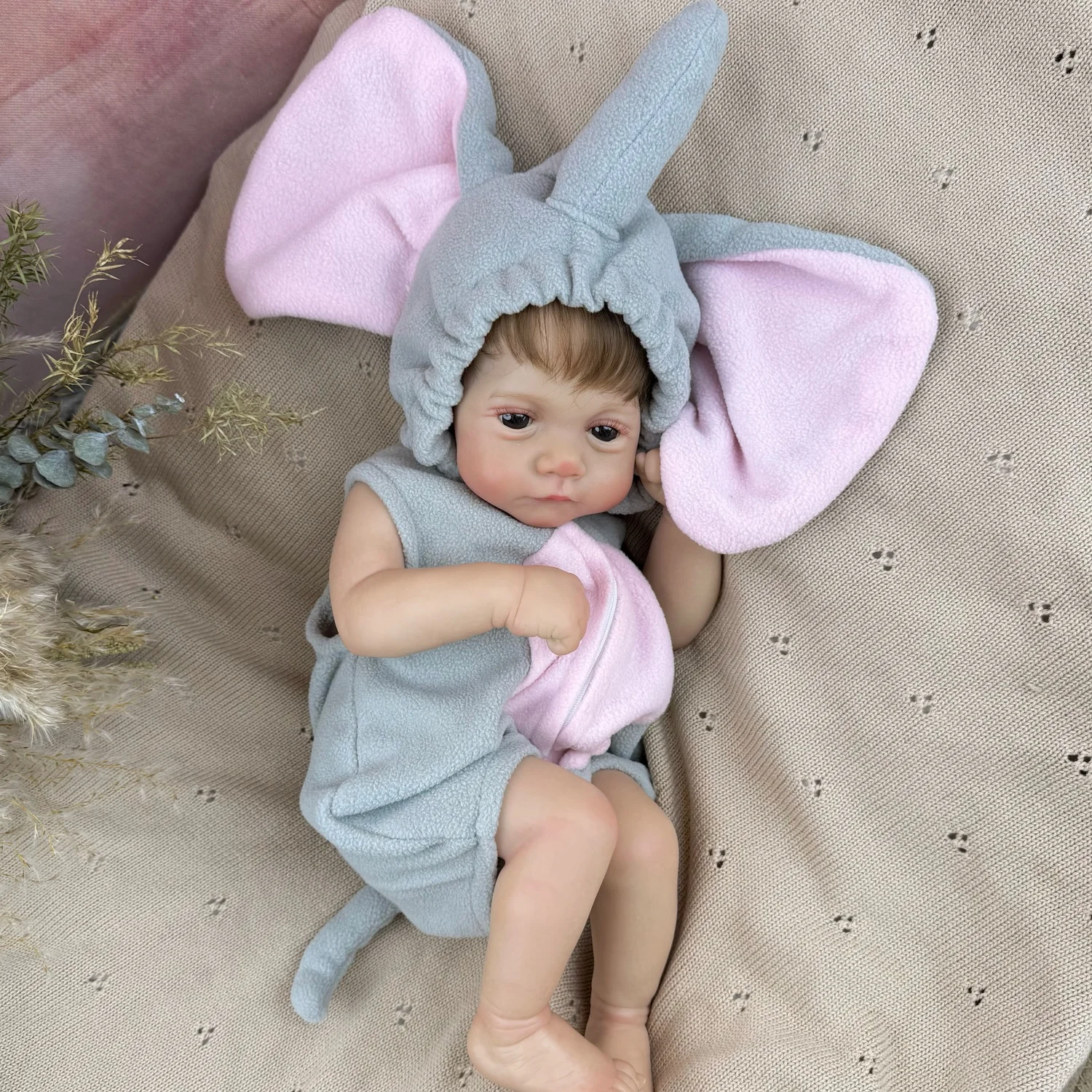 BZDOLL Cloth Body 48CM Reborn Baby Doll Toy For Girl 19inch Handmade Doll Set with Elephant Themed Clothing Lovely Birthday Gift