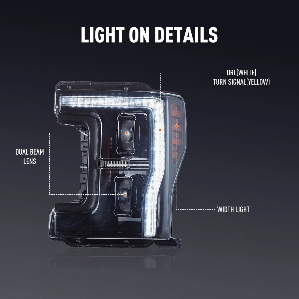 Sepasang Lampu Depan Mobil LED Untuk FORD F250 Lampu Depan 2017-2019 Lampu Depan Depan DRL Lampu Sein Plug and Play